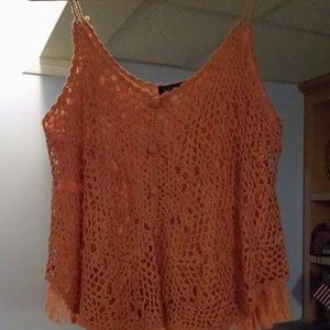Venus Women's Orange Crocheted Lace Lined Button